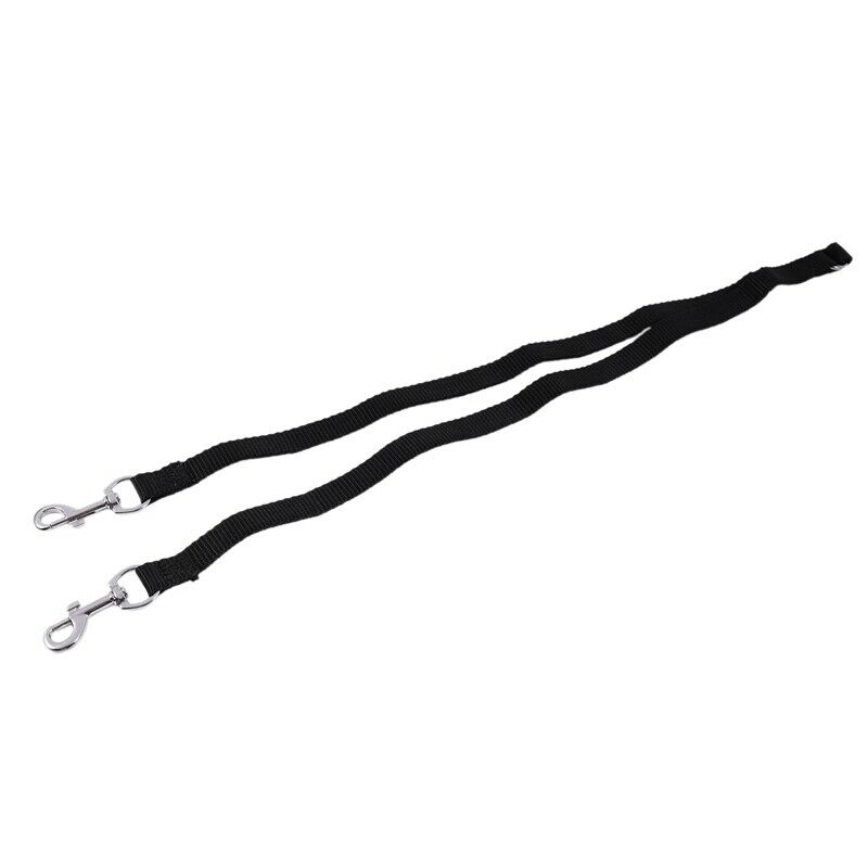Black Nylon 15mm Width Walk Double Dog Two Lobster Clasp Way Pet Leash A6L3