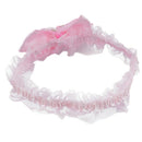 Baby Infant Girls Lace Headband Hair Bow w/ Beads and Roses - Pink