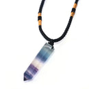 Healing Chakra Reiki Stone Natural Fluorite Wand Crystal Quartz Pendant Necklace