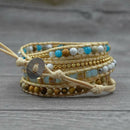 Latest Leather Wrap Beaded Bracelet Huge Ocean Stone Bracelet Chic Jewelry BH9O3