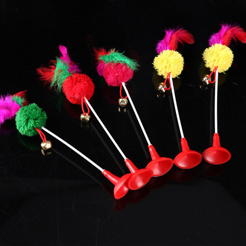 5pcs Funny Pet Cat Toys Feather Bottom Sucker Cat Kitten Playing Toys