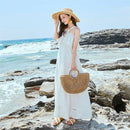 Straw Bag Paper Rope Round Bucket Hollow Woven Bag Retro Casual Belt Buckle H2S1