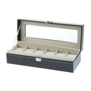 6 Slots PU Watch Box Glass Top Wood Watches Display Case, Jewelry Storage
