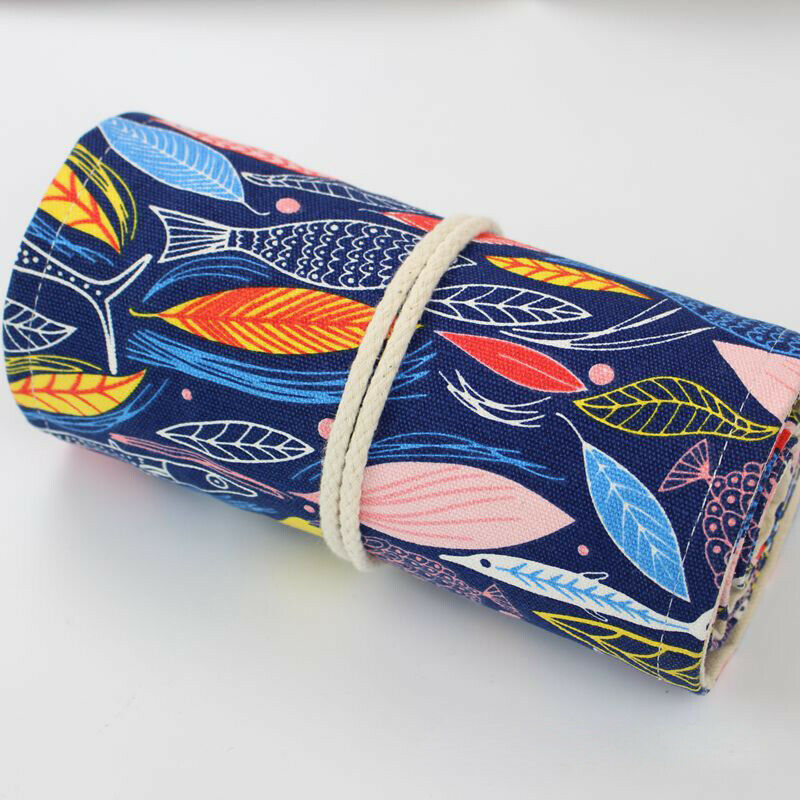 Colored Fish Canvas School Pencil Case 72 Holes Roll Pencil Case Large Pen  B8H5