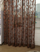 Modern Leaf Window Curtain Drape Panel Screen Tulle Sheer Valance Dark Coffee
