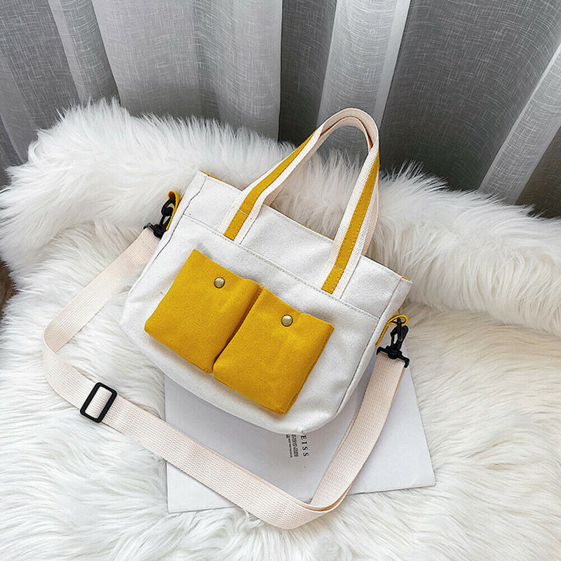Women Handbags Canvas Shoulder Messenger Crossbody Bag Casual Tote (Yellow)