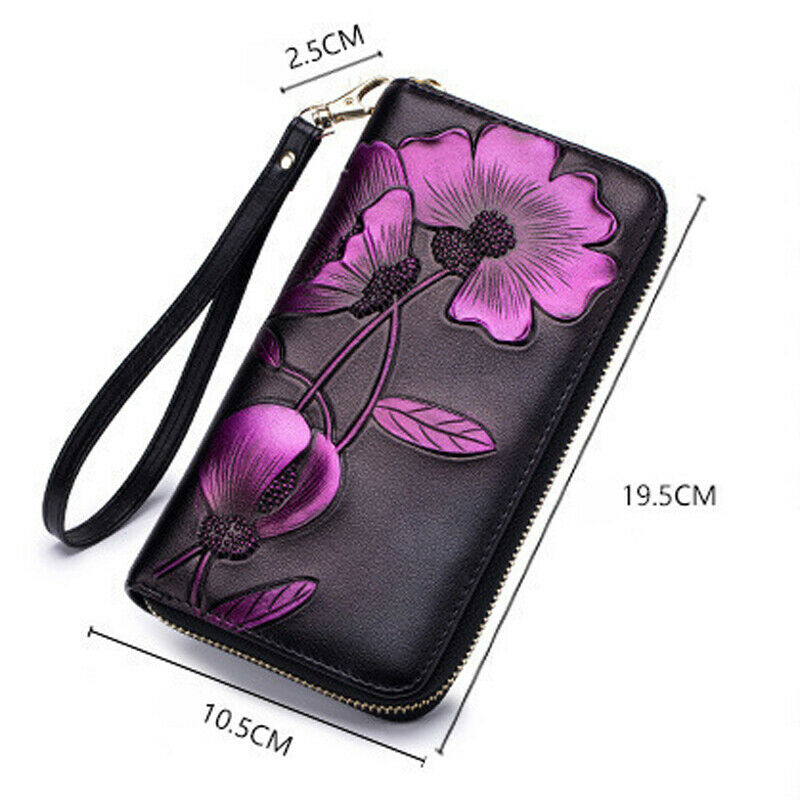 Women'S Elegant Floral Leather Wallet Fashion Long Ladies Clutch Bag Multi- C6I8