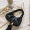 Elegant Pleated Handbag Women Leather Travel Totes Shoulder Bag (Black)
