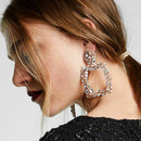 Fashion Women Hyperbole Za Crystal Square Big Dangle Earrings Wedding Jewel