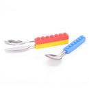 Bricks Portable silicone stainless steel Travel KidsCutlery Fork Picnic Set FT