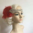 Women Diamante Red Feather Flapper 1920s Head Band Great  Headpiece