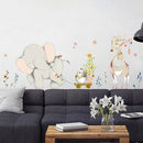 Cartoon Forest Flowe Elephant Rabbit Giraffe Animal Wall Stickers Kids Room