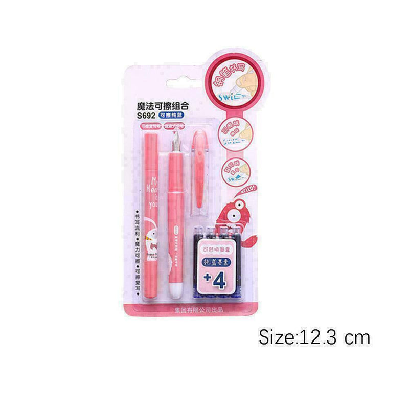 1 Set Creative Cartoon Plastic W/Erasable Fountain Bag Pen For Student Ink M1B4
