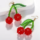 Bohemian Beads Fruit Beads Earrings Cherry Leaves Silicone Pendant Ears WomeI9A7