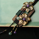 Retro Wood Chip Shell Necklace Flower Pendant Sweater Chain Diy Design Neck