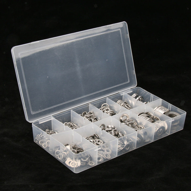 790 PCS FLAT SPRING + LOCK WASHER STEEL GASKET ASSORTMENT KIT M12/10/8/6/5/4