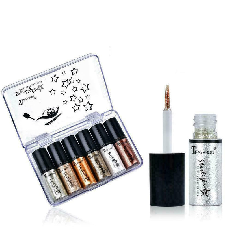 6Pcs/Box Professional Shiny Women Liquid Eyeliners Pigment Glitter E5J5 D2M9