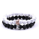 2Pcs King Queen Crown Couple Bracelets His And Her Friendship 8mm Beads Bracelet