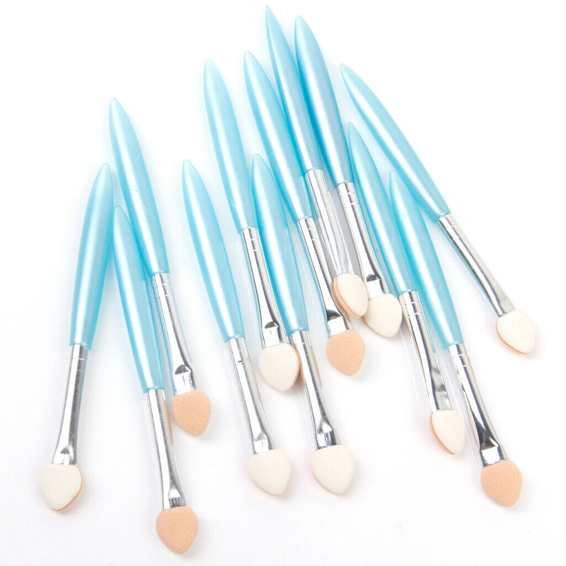 12Pcs Oval Cosmetic Eyeshadow Powder Sponge Brushes Set W/ Plastic Handle Random