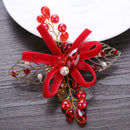 Women Red Crystal Leaf Hairpin Kids Girls Bride Wedding Bowknot Hair Clips