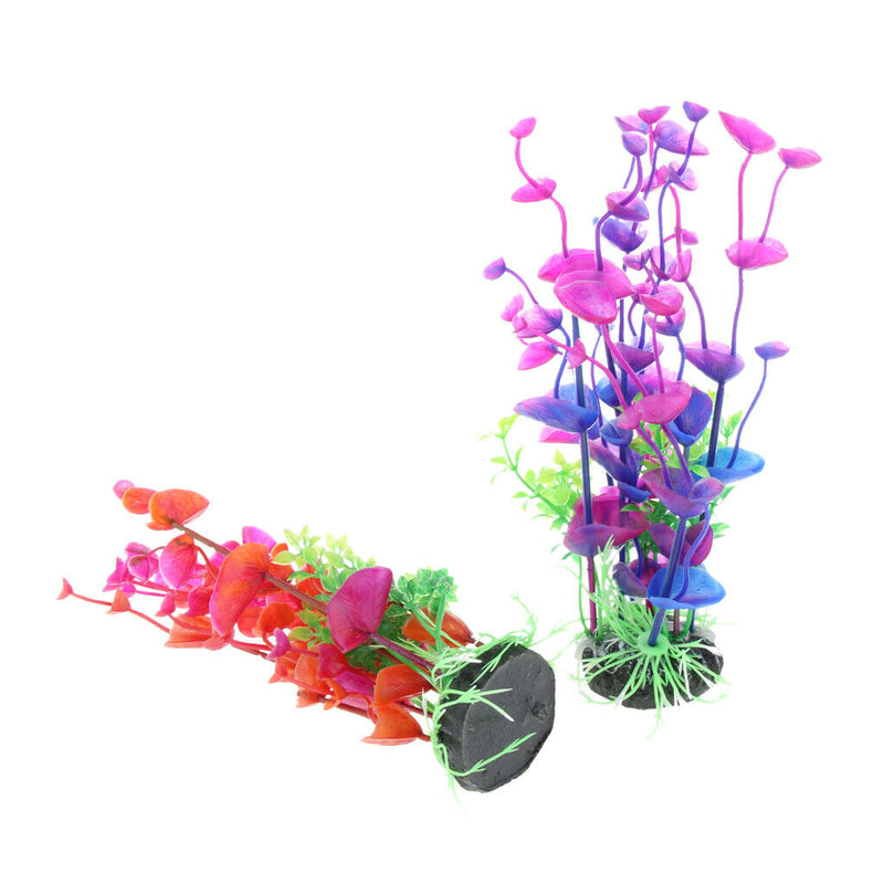 2 PACK, 19cm High Plastic Plant Fish Tank Artificial Narcissus Water Grass