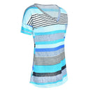 Fashion V-neck Stripe Women Tops Short Sleeve Splicing T-shirt (Blue 5XL)