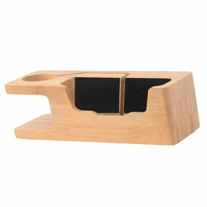 Bamboo Cell Phone Charging Dock Station Charger Holder Stand For Watch NOS