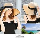 Summer Large Brim Straw Hat Floppy Wide Brim Sun Cap Bowknot Beach Foldable B6C2