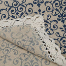 Retro Blue and White Table Cloth with Lace Cotton & Linen Print Chinese Sty T8V8