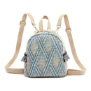Straw Woven Small Backpacks Women Stripe Print Shoulder School Bags (Blue)