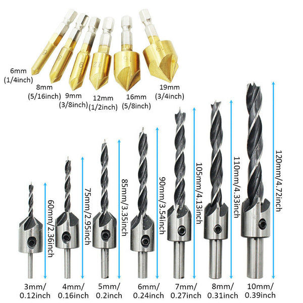 23-piece set of hexagon shank 5-blade three-point countersunk bit tool set