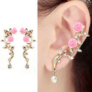 Fashion Crystal Earrings For Women Branch Flower Stud Cuff Earrings Ear Jewelry