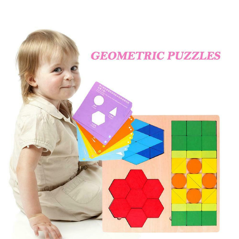 Wood Geometric Puzzle Toys Kids Children Montessori Jigsaw Educational Game Kits