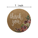 Kraft Floral Thank You Stickers - 1 inch Circle Labels / 500 Per Pack