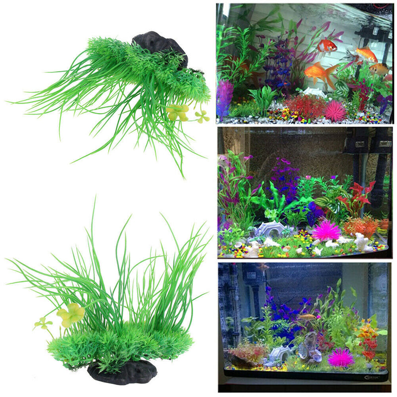 8" Green Artificial Plastic Plant Water Grass Aquarium Decor Fish Tank