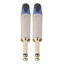 6.35mm TS Guitar Cable Plugs 2-Pole Mono Microphone Amplifier Connectors Blue