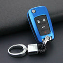 Flip Key Fob Chain For Chevrolet Buick Keychain Accessories Case Cover Ring Blue
