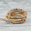 Jewelry 5 Strands Natural Stone Bead Handmade Leather Bracelet Wrap Bracele