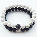Couples His & Hers Bracelet Black Matte Agate & White Howlite 8mm Beads Bra