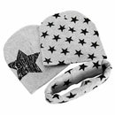 Kids Boys Girls 3Pcs Set Stars Prints O-Ring Scarf Neckerchief+Cute Beanies J3V3