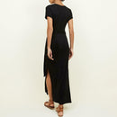 Plus Size Lacing Women Dress Solid Short Sleeves Split Long Dresses (3XL)