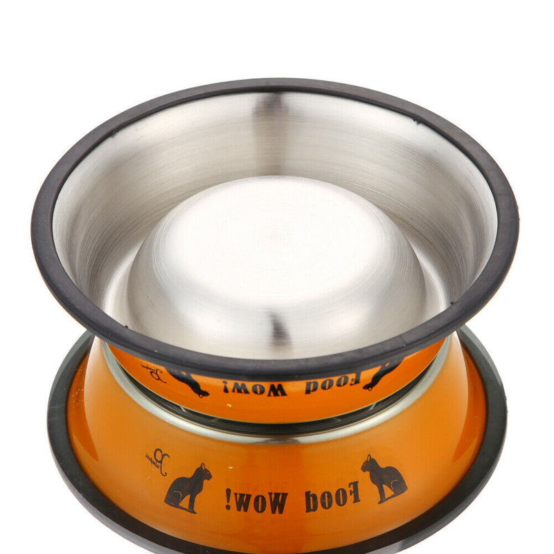 Stainless Steel Anti-skid Dog Cat Food Water Bowl Pet Feeding Tool Orange A