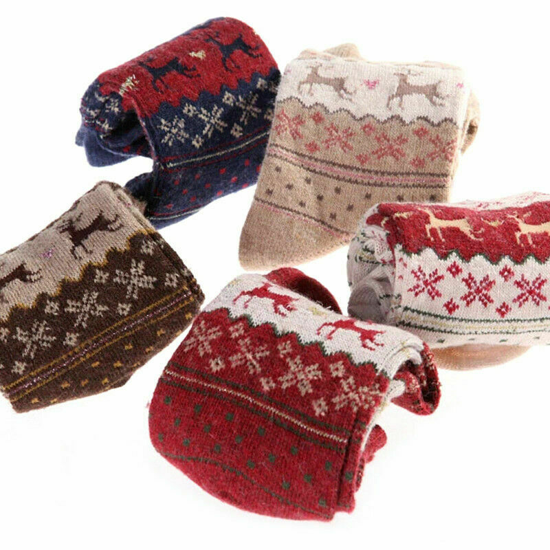 Womens Wool Blend Socks Christmas Snowflake Deer Unisex Warm Winter Socks Q6V7.