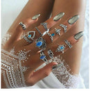 13pcs Sky Blue Crystal Turtle Finger Rings Knuckle Midi Rings Set Boho Jewelry