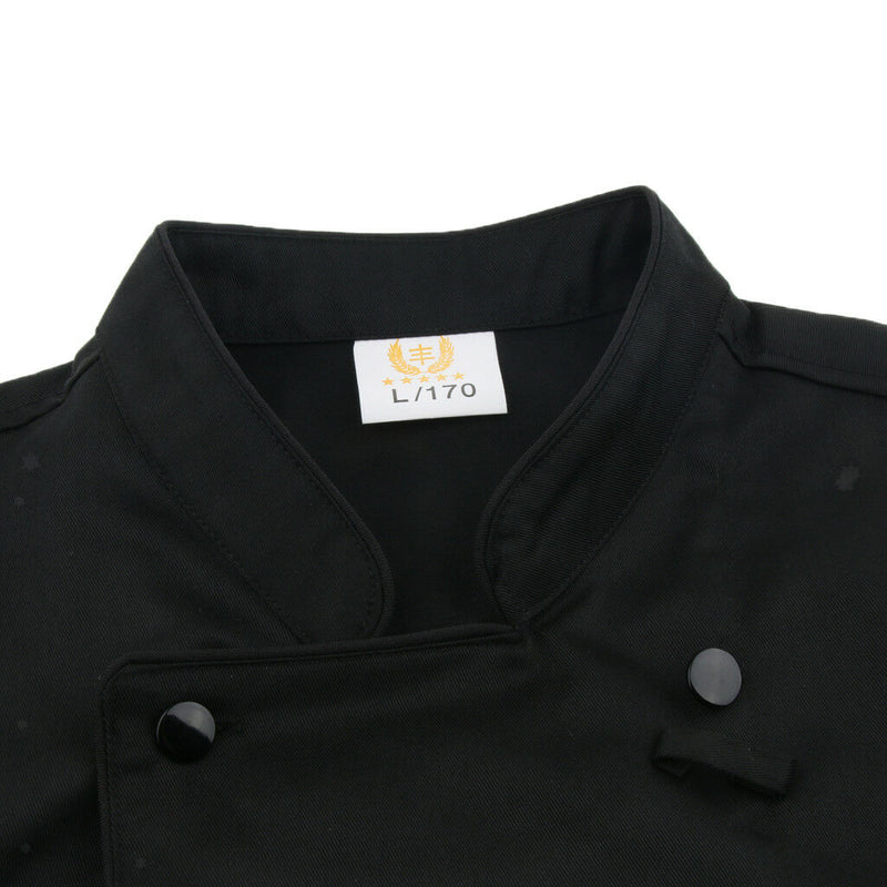 Black Chef Waiter Double-breasted Coat Uniform Long Sleeve Jacket Clothes XL