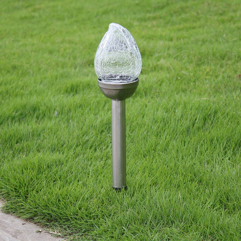 2pcs Steel Solar LED Crackle Lamp Spike Peach Shape Outdoor Landscape Light A