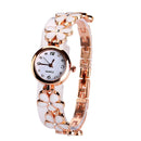 Girls Chic Fashion Flower Rose Golden Bracelet Wrist Watch White A