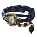 Retro Weave Wrap Around Leather Bracelet Lady Wrist Watch Quartz Watch (blu