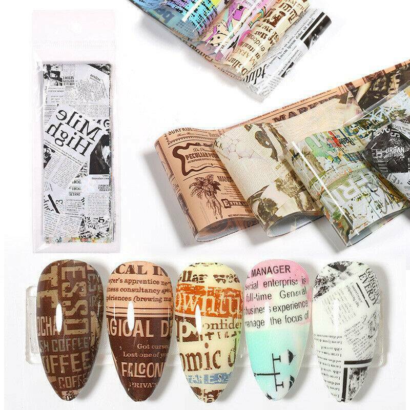 10PC Newspaper Series Nail Foils Stickers Transfer Paper Nail Art Decoration DIY
