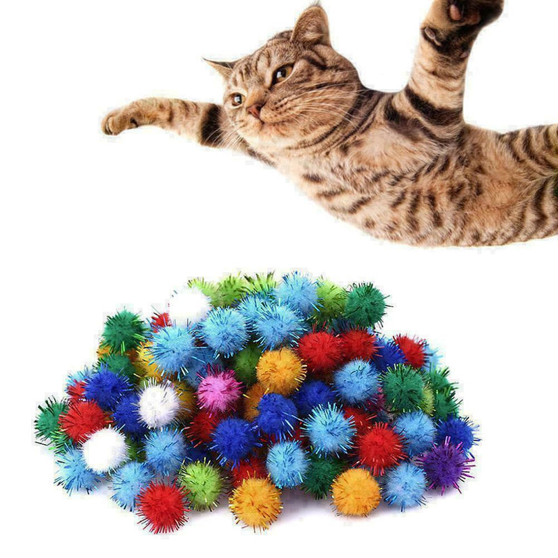 Lot 100 pcs Glitter Tinsel Pompom Balls Small Ball P5G pet Puppy Toys P8F7 B0M8
